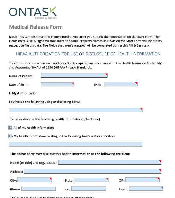 HIPAA Release Form template